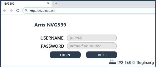 Arris NVG599 router default login