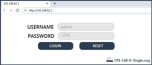 192.168.62.1 default username password