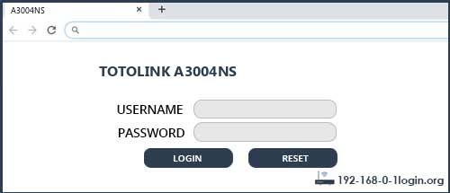 TOTOLINK A3004NS router default login