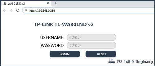 TP-LINK TL-WA801ND v2 router default login