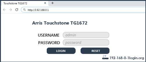 Arris Touchstone TG1672 router default login