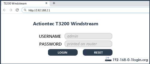 Actiontec T3200 Windstream Default Username password And Default 