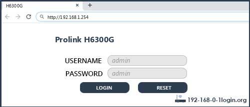 Prolink H6300G router default login